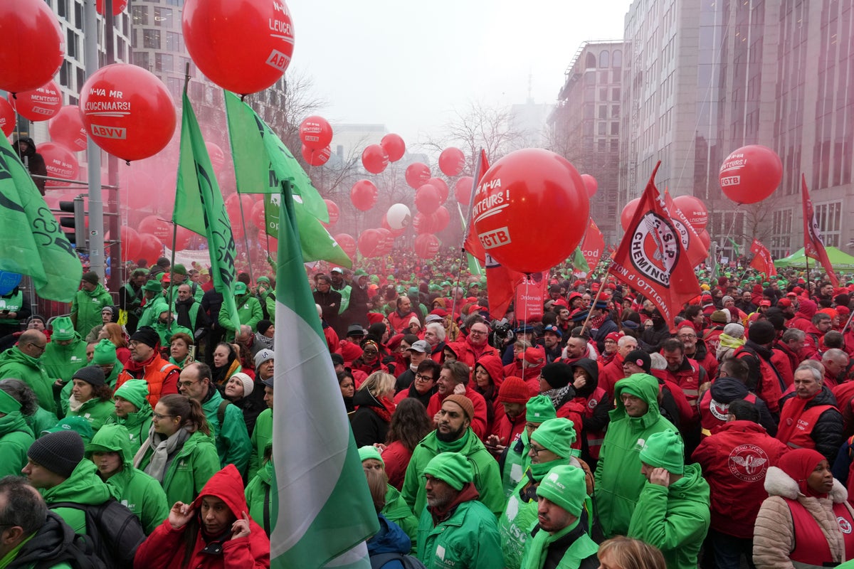 Close to 100,000 protest Belgian plans to cut social services in strategy to reduce debt