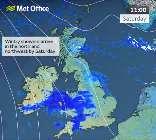 Wintry showers arrive in the north and northwest by Saturday