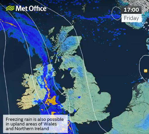 Freezing rain is forecast for parts of the UK over the next few days