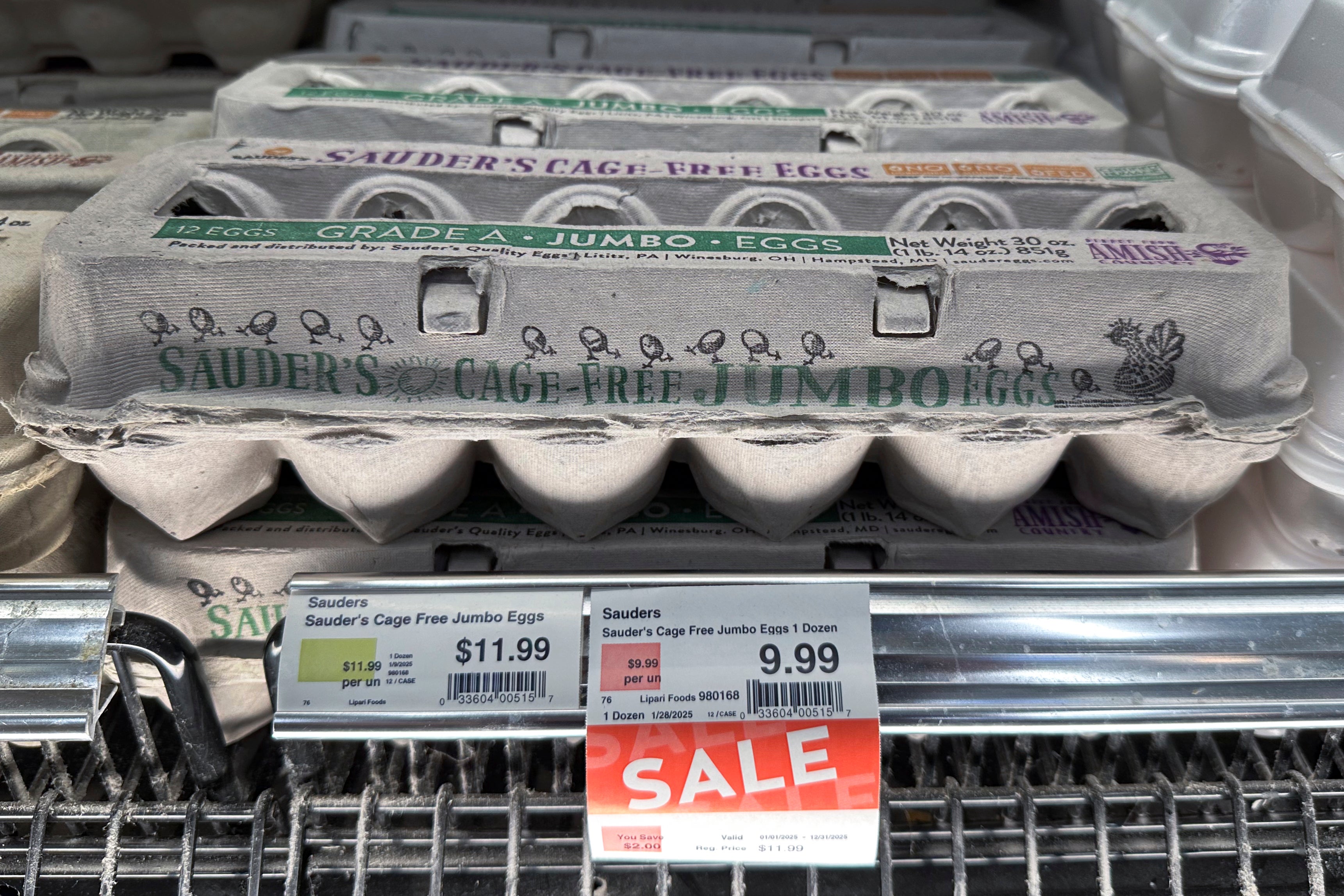 Egg cartons for sale are displayed at a grocery store in Michigan. Some people are offering eggs for sale on Facebook marketplace as shortages are reported across the nation