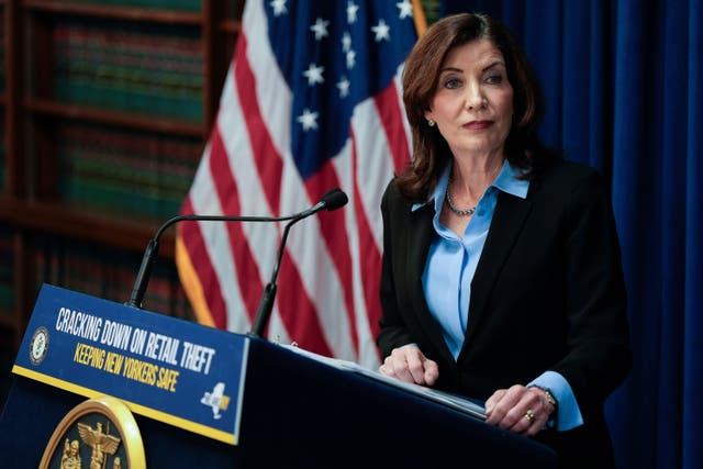 <p>Kathy Hochul is under pressure to fire Eric Adams </p>