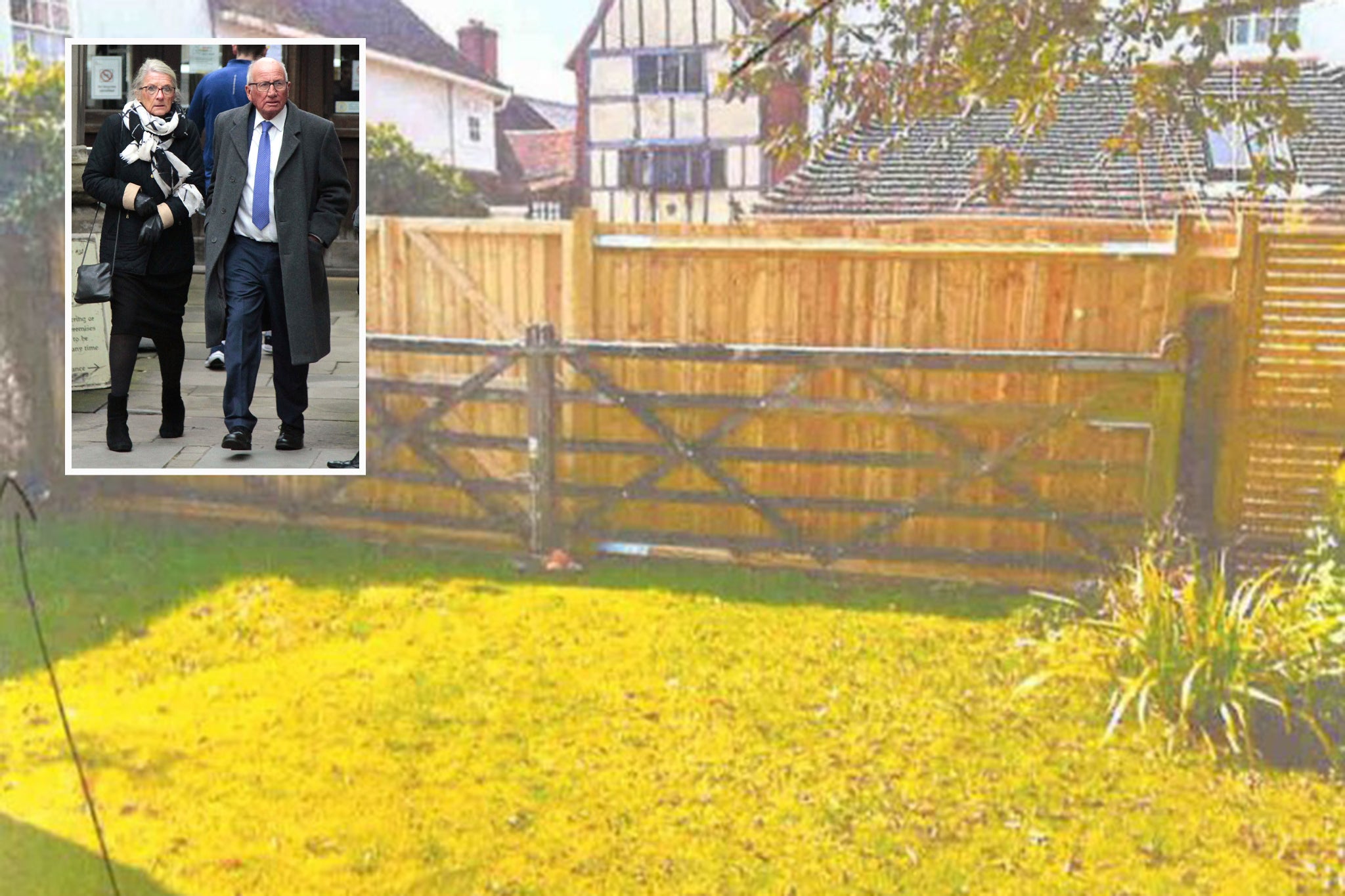 View from Barry and Sarah Dean's garden, showing the old five-bar fence access and the new higher fence and gate