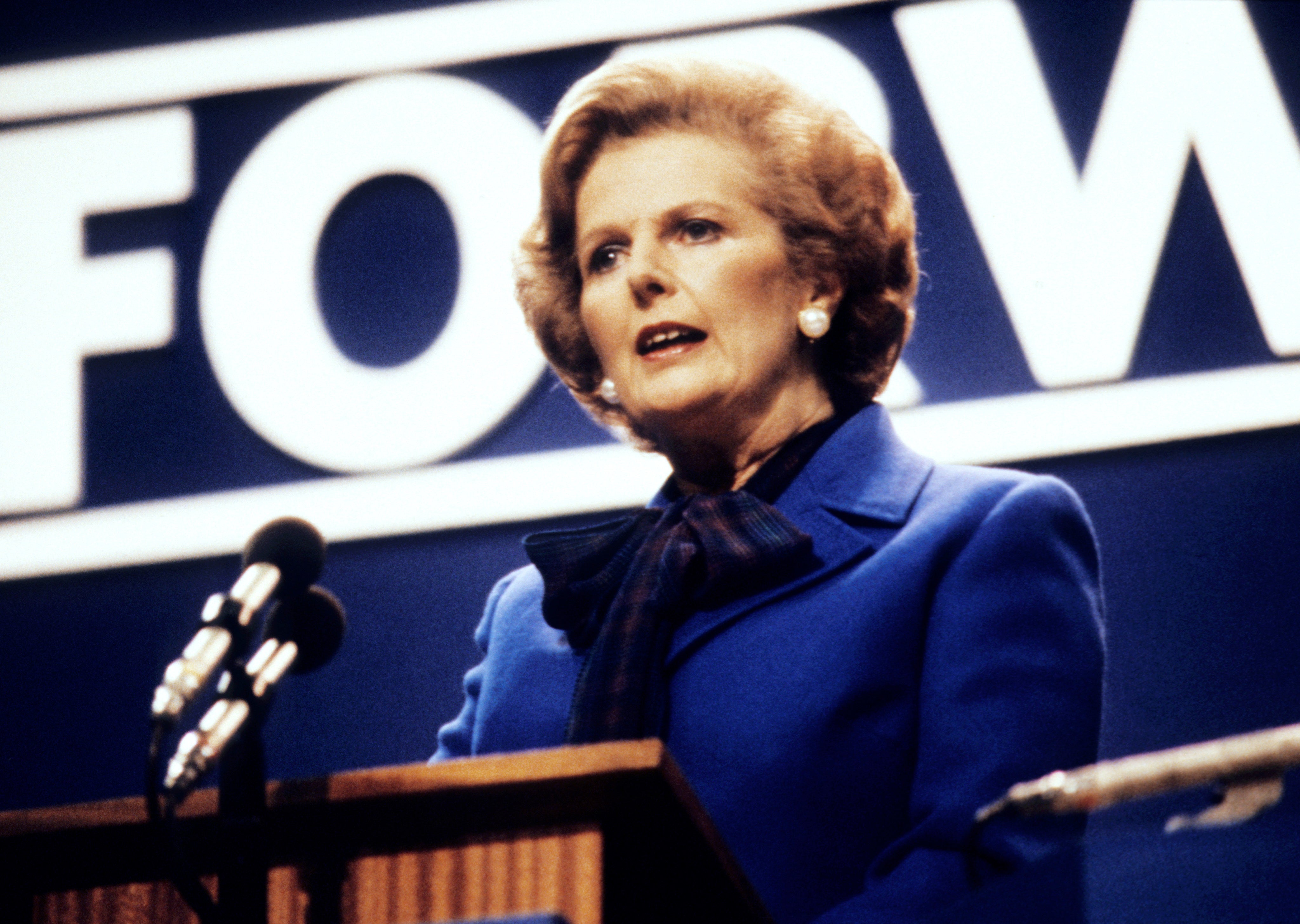 Thatcher addressing the Conservative Party Conference in Brighton