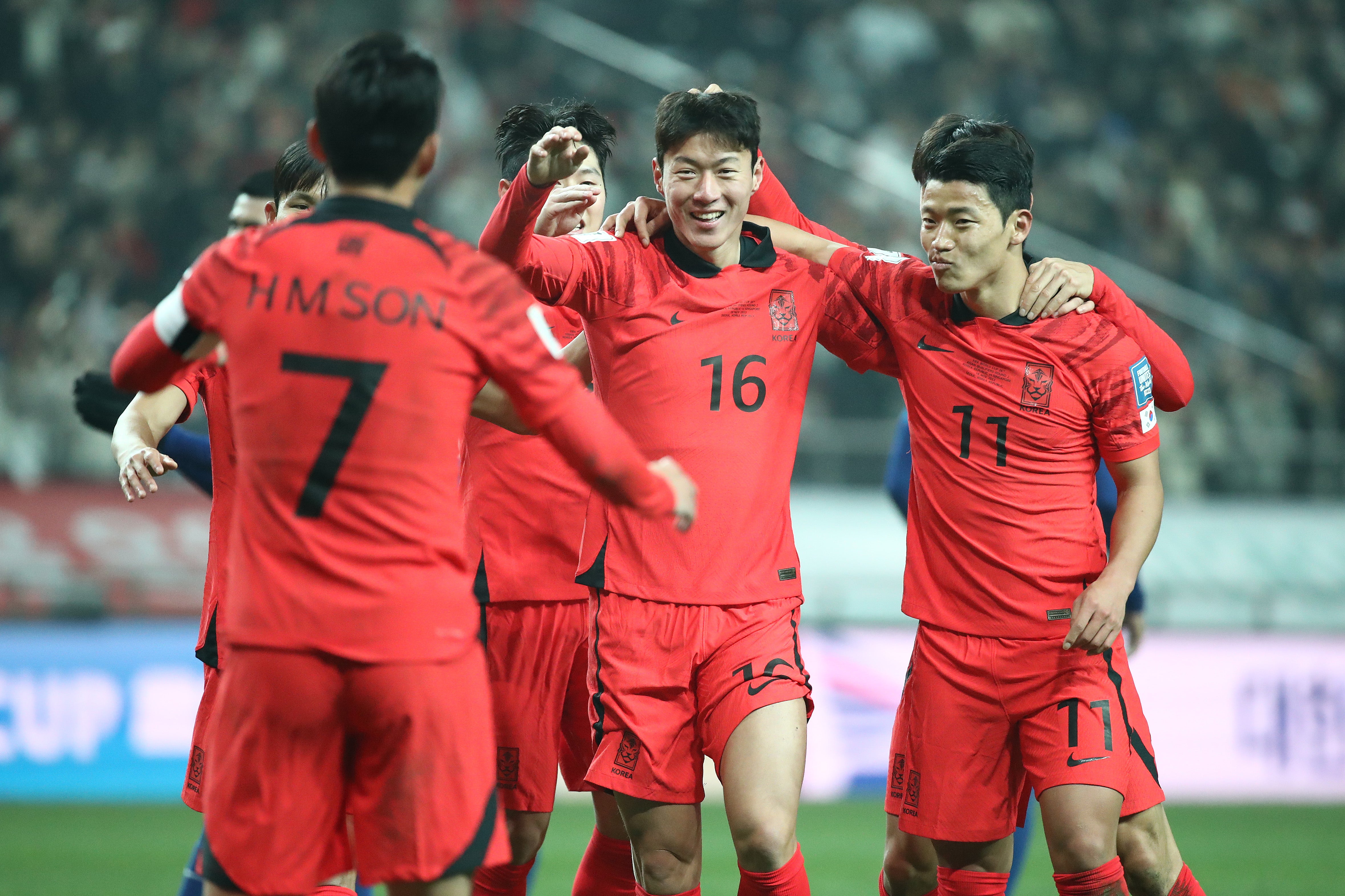 File. Hwang Ui-jo of South Korea celebrates after scoring the team’s fourth goal during the FIFA World Cup Asian 2nd qualifier match between South Korea and Singapore at Seoul World Cup Stadium on 16 November 2023 in Seoul, South Korea