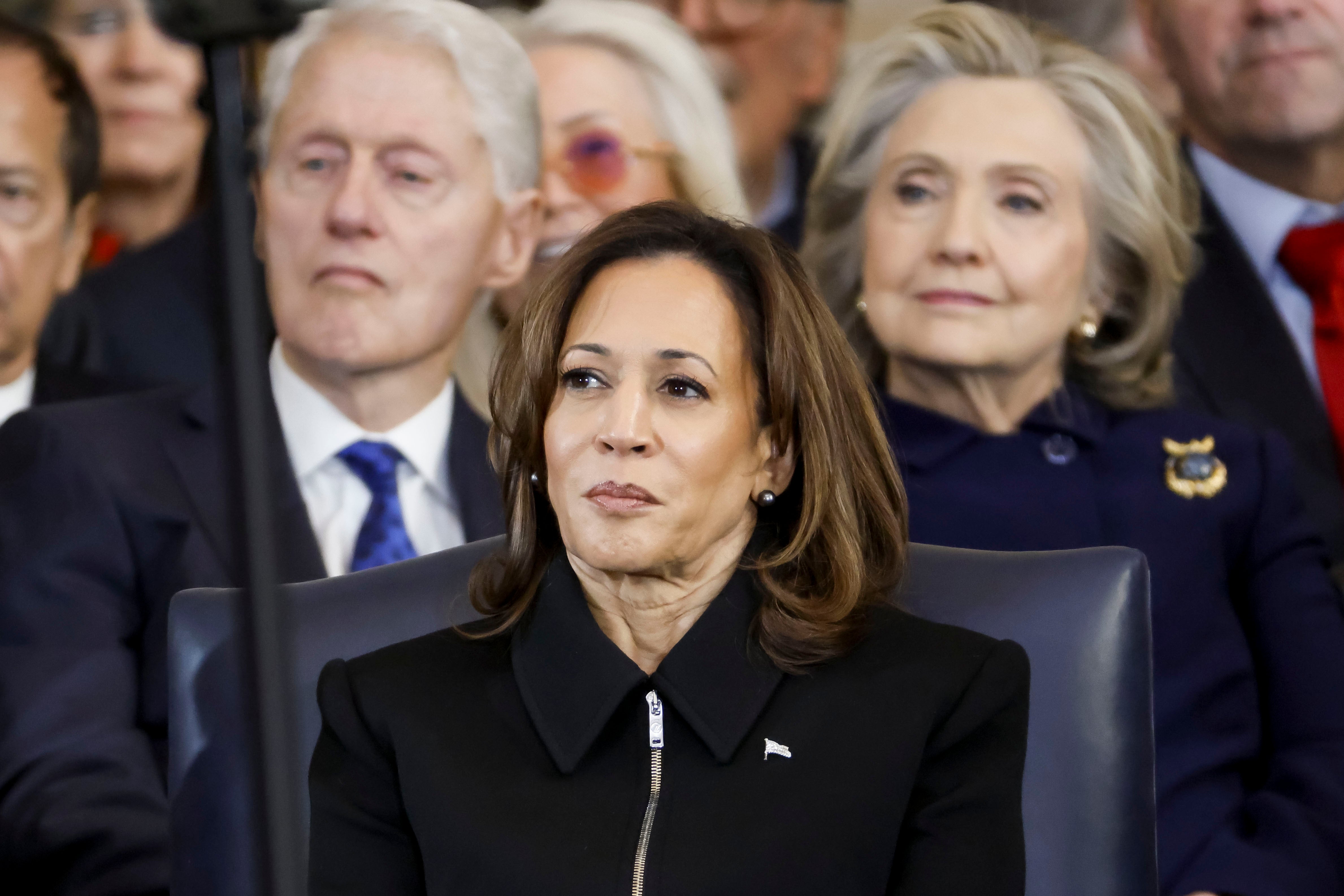 Former Vice President Kamala Harris attends the inauguration ceremonies in the U.S. Capitol Rotunda. Joe Rogan is still talking about their missed podcast interview