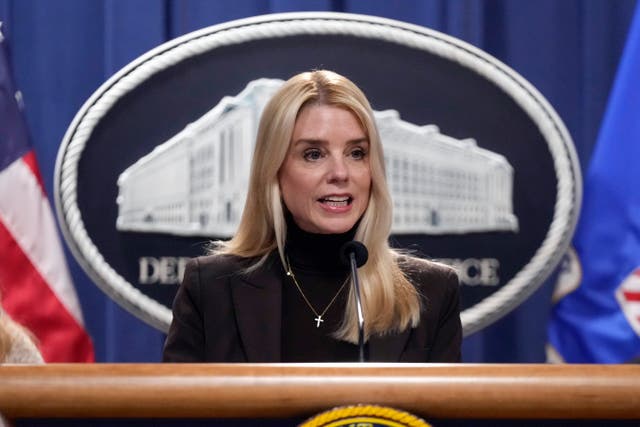 <p>Attorney General Pam Bondi speaks at a news conference regarding immigration enforcement at the Justice Department, Wednesday, Feb. 12, 2025, in Washington. (AP Photo/Ben Curtis)</p>