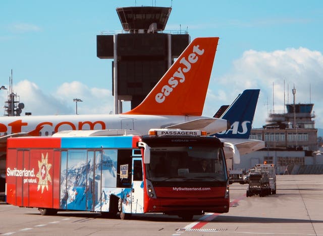 <p>Premium destination: EasyJet aircraft at Geneva airport, to which return flights from Gatwick are selling at over £1,200 return</p>