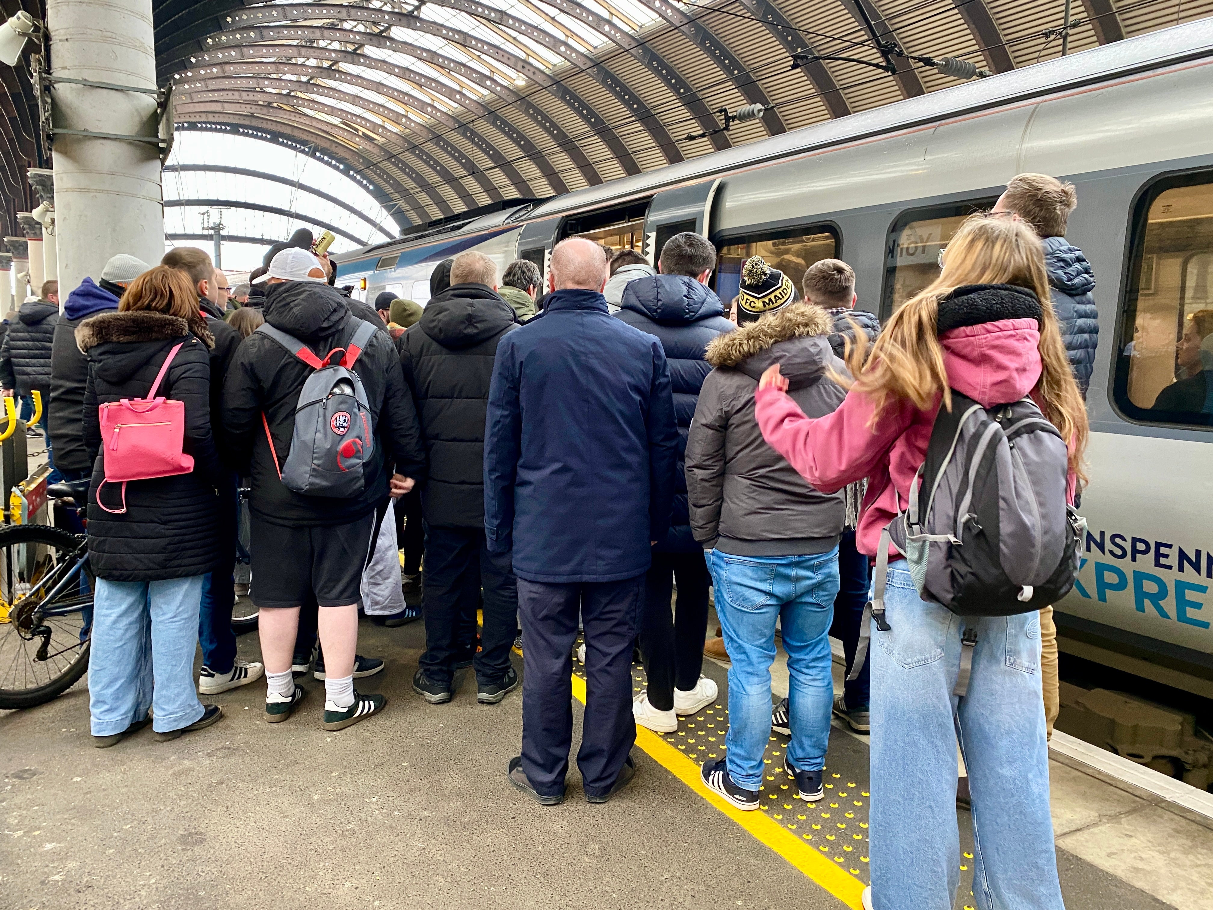  Passengers turfed off a Grand Central train at York try to board a smaller TransPennine Express service