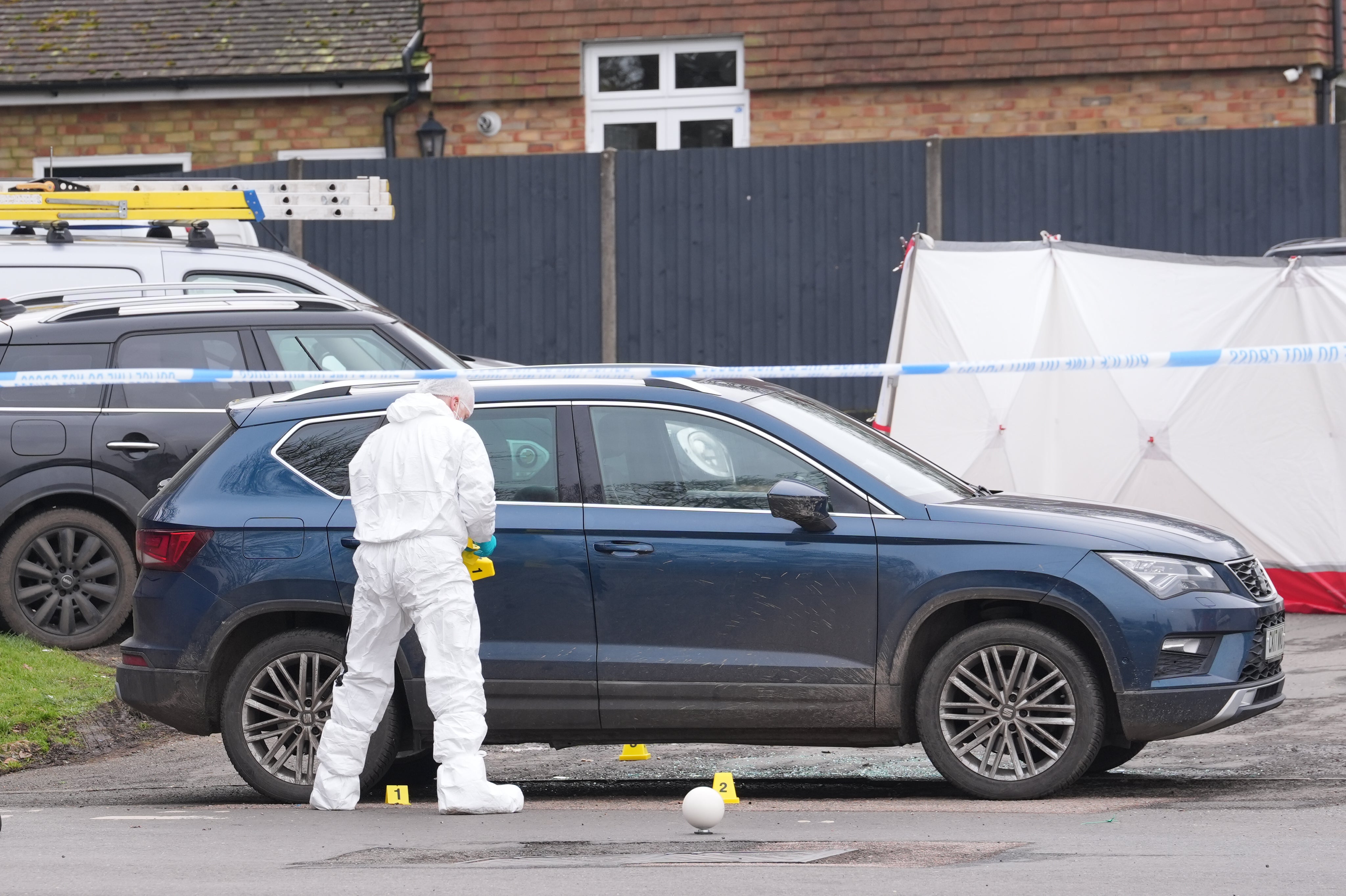 A forensic officer outside the Three Horseshoes pub in Knockholt, Sevenoaks in Kent