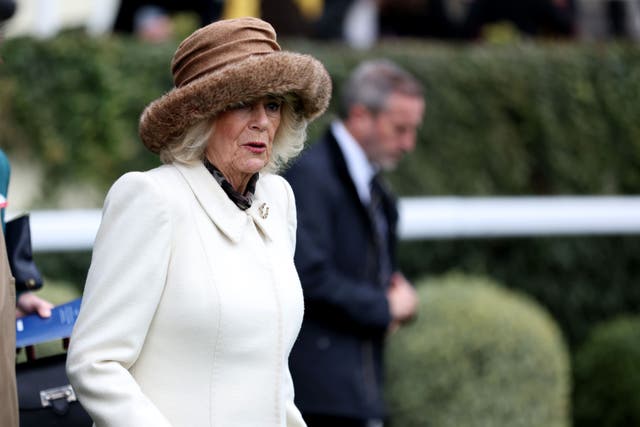 Queen Camilla attends the Betfair Ascot Chase Raceday at Ascot Racecourse, Berkshire (Steven Paston/PA)