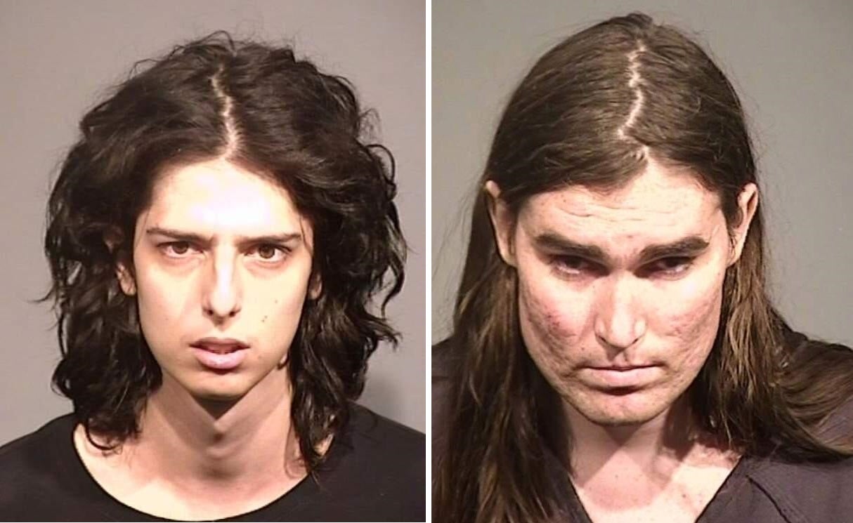 Emma Borhanian, left, and Somni, right, as seen in their post-protest mugshots