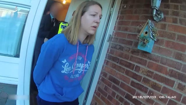 <p>Screengrab taken from body-worn camera footage issued by police of the arrest of Lucy Letby (Cheshire Constabulary/PA)</p>