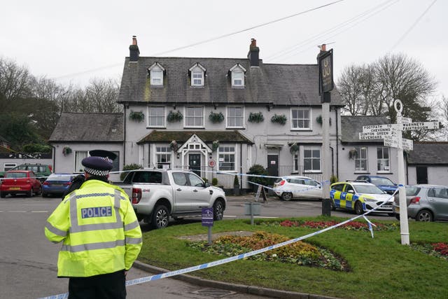 A police cordon outside the Three Horseshoes pub in Knockholt, Sevenoaks in Kent (Gareth Fuller/PA)