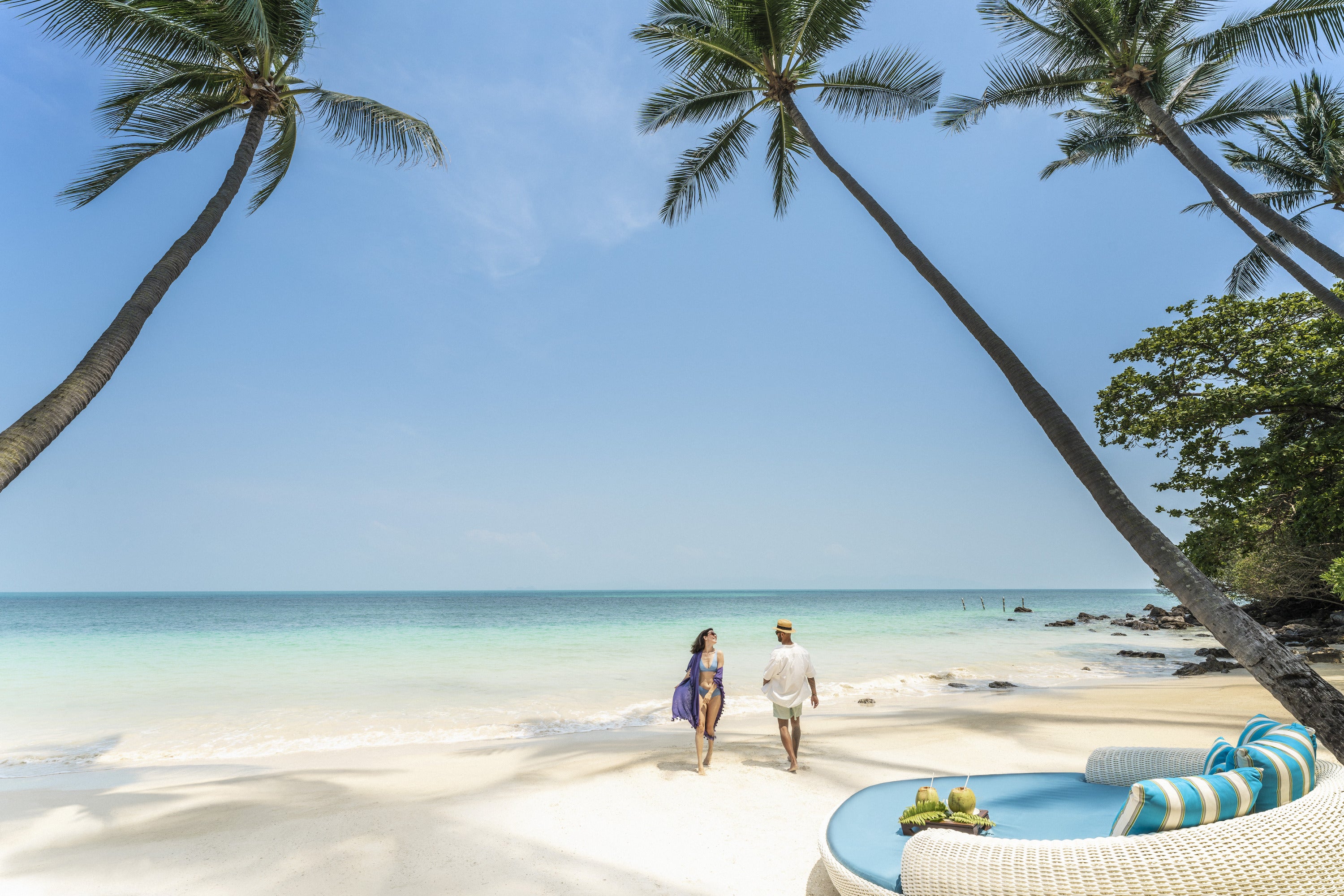 Bright white beaches line the shores of the five-star Four Seasons in Koh Samui