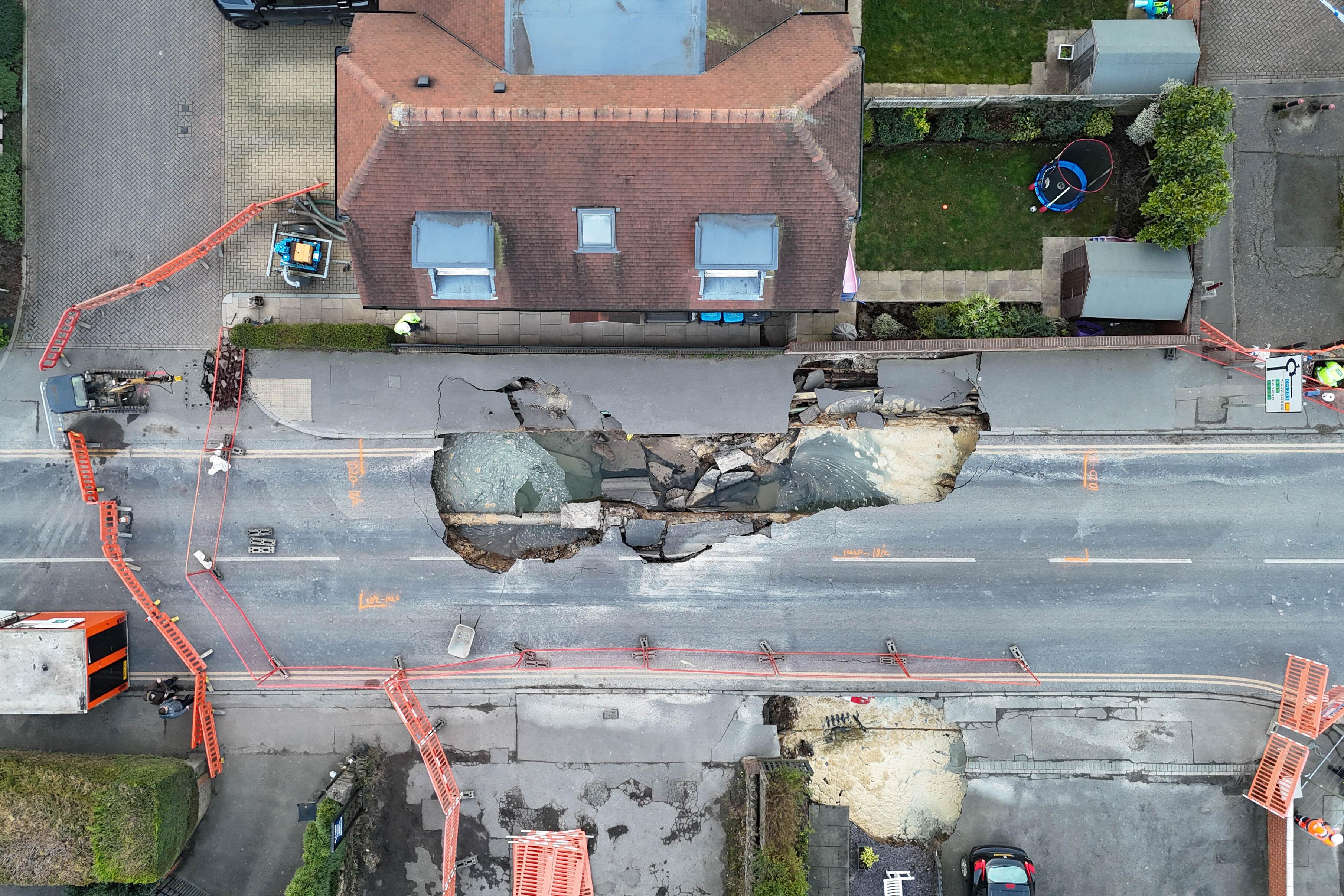 The scene in Godstone after a sinkhole appeared on Monday night (Jonathan Brady/PA)