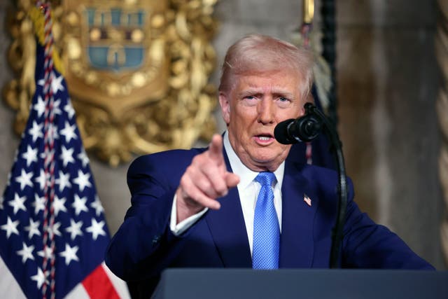<p>President Donald Trump speaks to the media at Mar-a-Lago in Palm Beach, Florida Tuesday. (Pool photo via AP)</p>