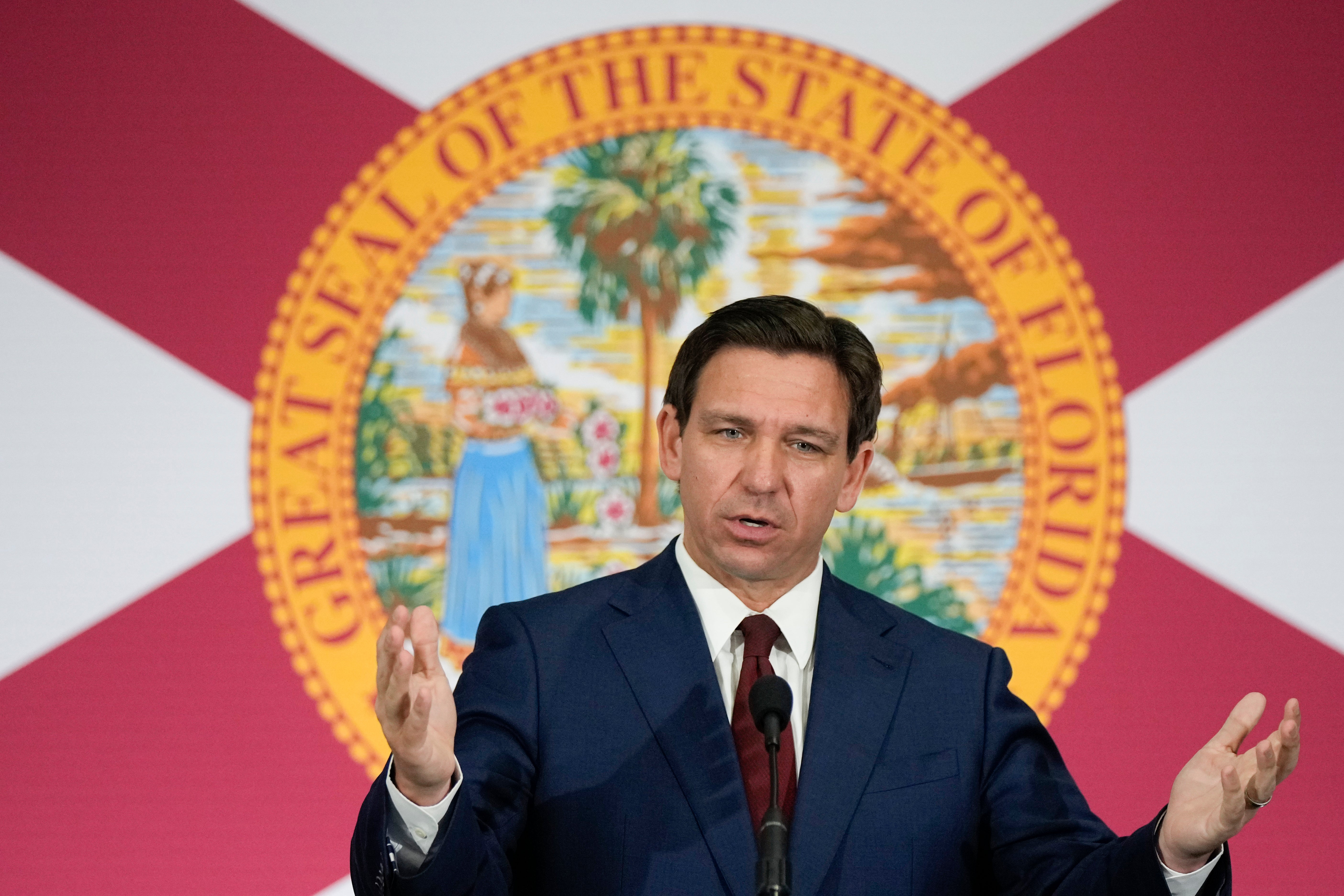 Florida Gov. Ron DeSantis speaks during a news conference in Miami, May 9, 202