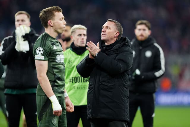 Brendan Rodgers, right, was proud of his side’s performance (Andrew Milligan/PA)