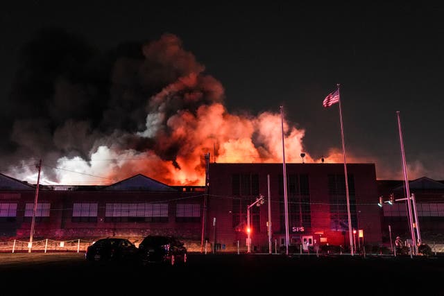 <p>The fire at SPS Technologies broke out near Abington Township, Pennsylvania, Monday night and is still burning </p>