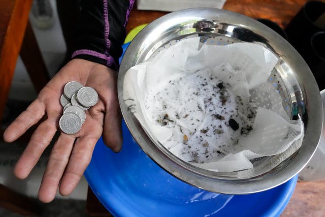 <p>Michael Labag shows the nine pesos reward he got from the 45 mosquito larvas he captured in Mandaluyong city</p>