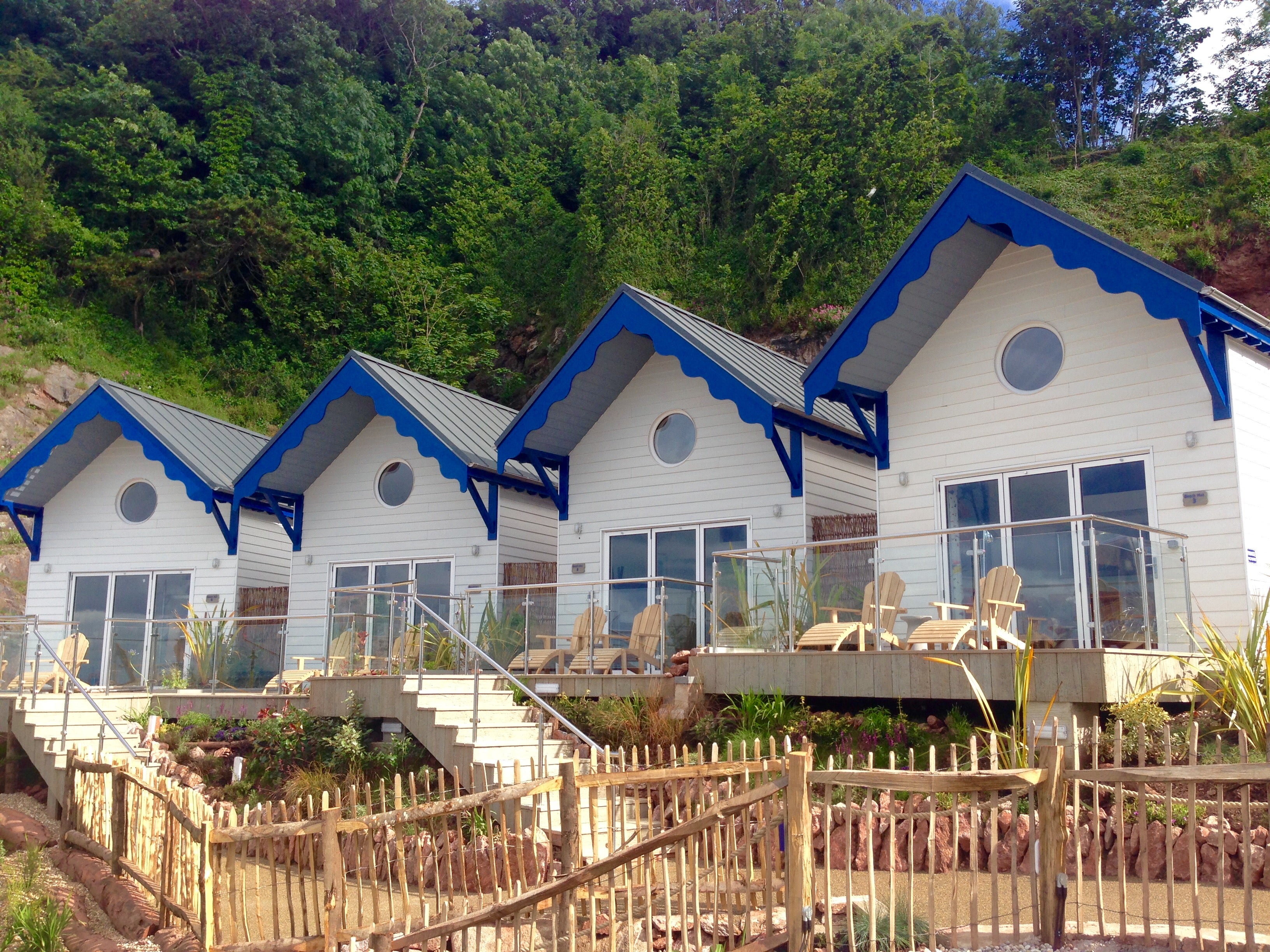 The beach huts at Cary Arms & Spa