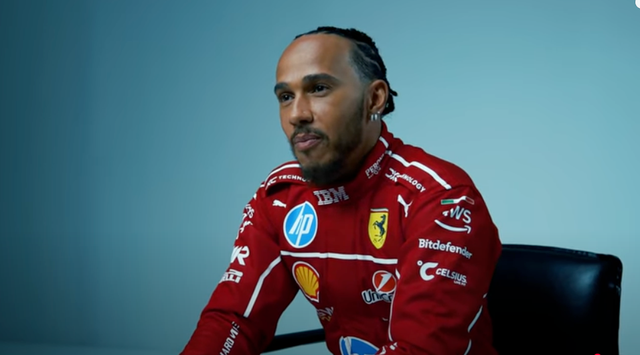 <p>Lewis Hamilton in his first interview as a Ferrari driver</p>