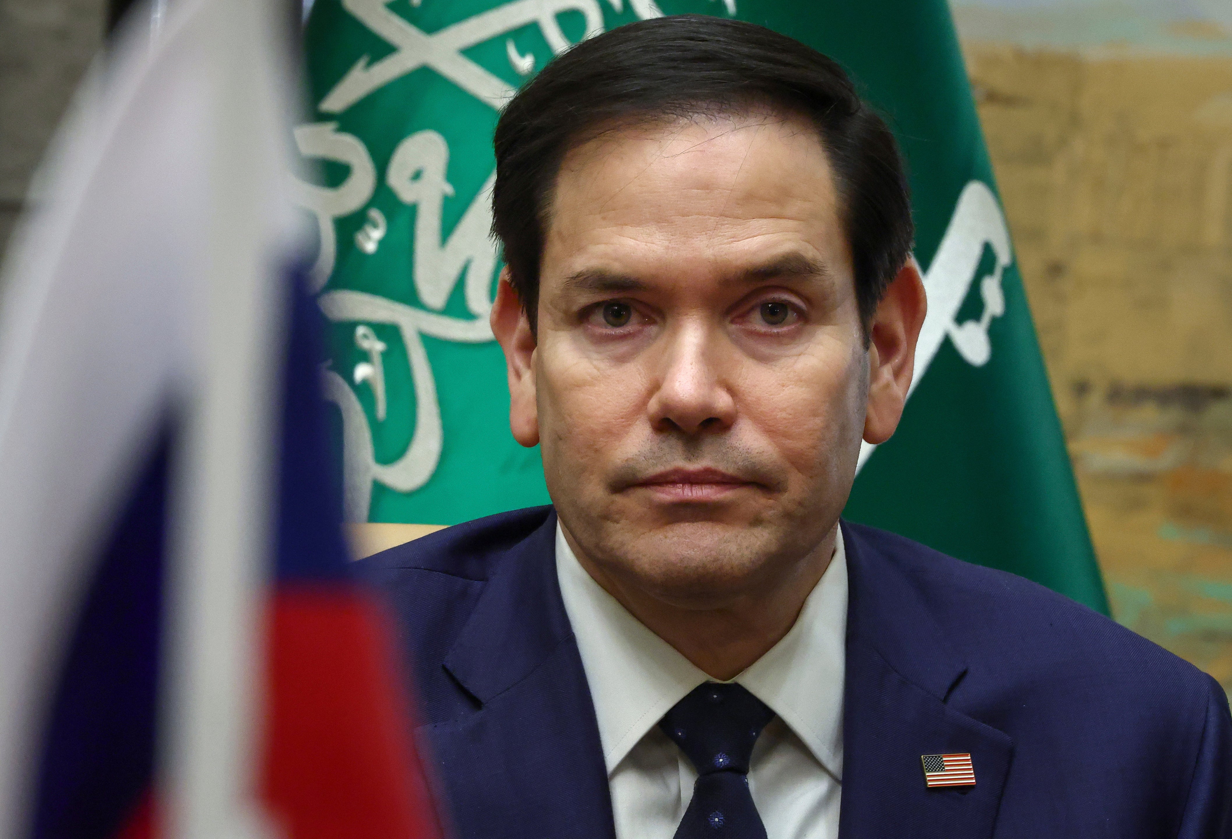 Marco Rubio - pictured in Riyadh, Saudi Arabia, last month - has vowed to revoke green cards and visas of ‘Hamas supporters’ after Mahmoud Khalil’s arrest