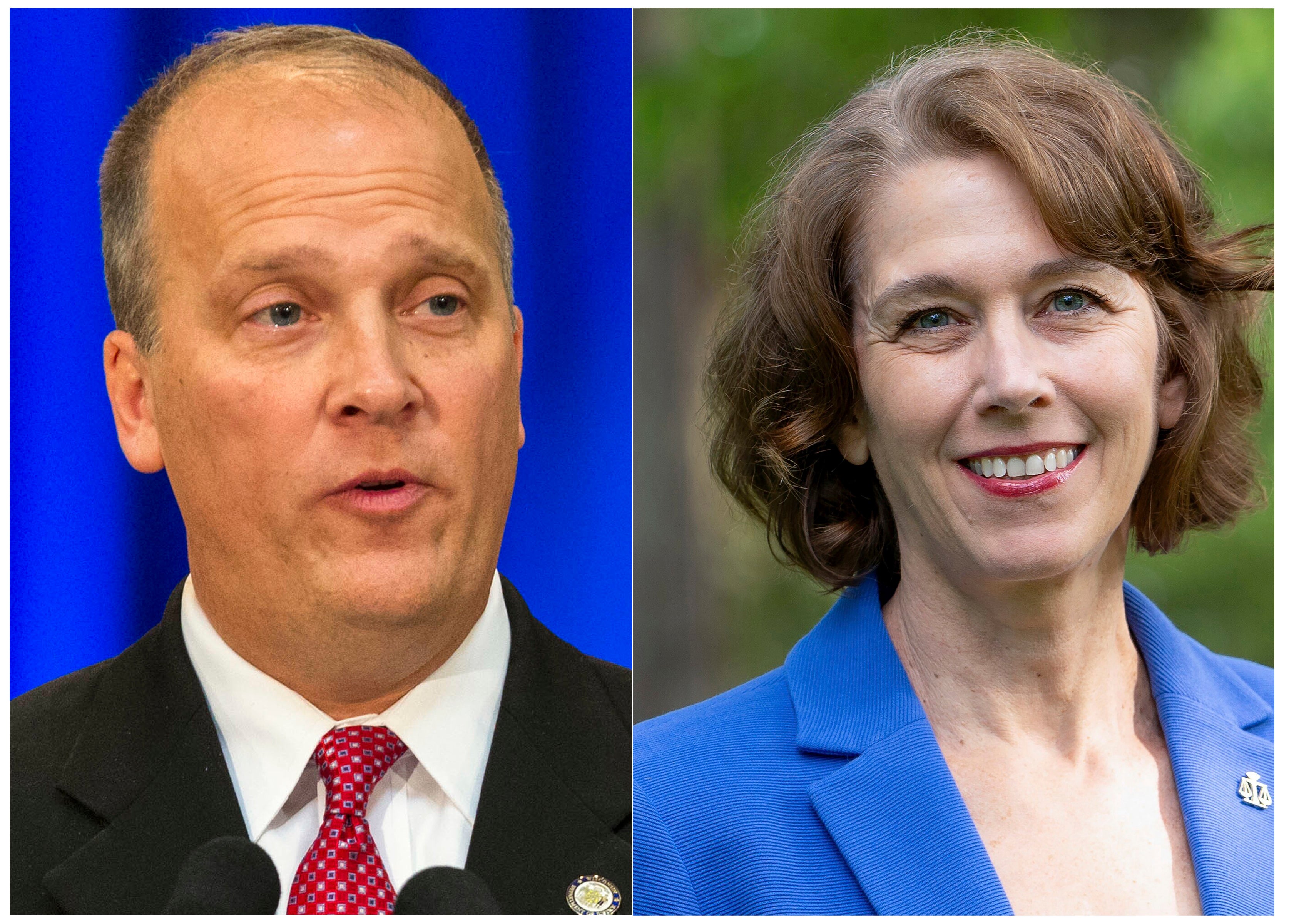 An Elon Musk-backed nonprofit contributed millions to run ads in support of conservative judge Brad Schimel (left) who is running for a vacant seat in the Wisconsin Supreme Court against Susan Crawford (right)