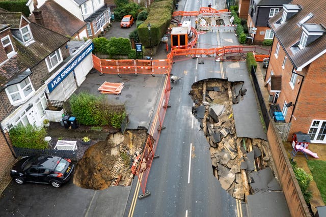 <p>Sinkholes have appeared in the village of Godstone, Surrey</p>