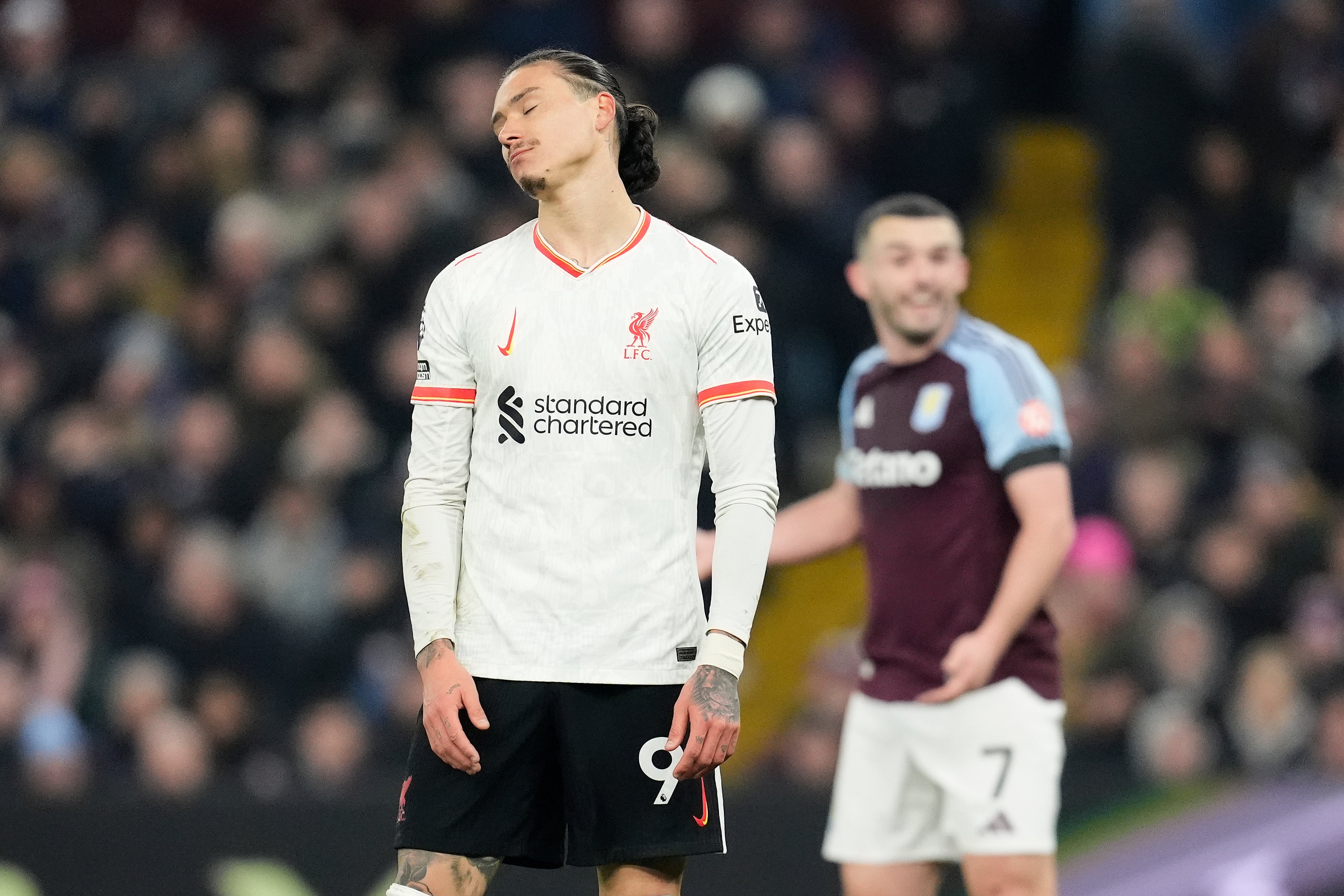 Liverpool's Darwin Nunez reacts after a missed opportunity