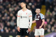 Arne Slot criticises Darwin Nunez ‘behaviour’ after costly miss in Liverpool draw at Aston Villa