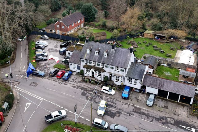 A police cordon at the Three Horseshoes pub in Knockholt, Sevenoaks (Gareth Fuller/PA)