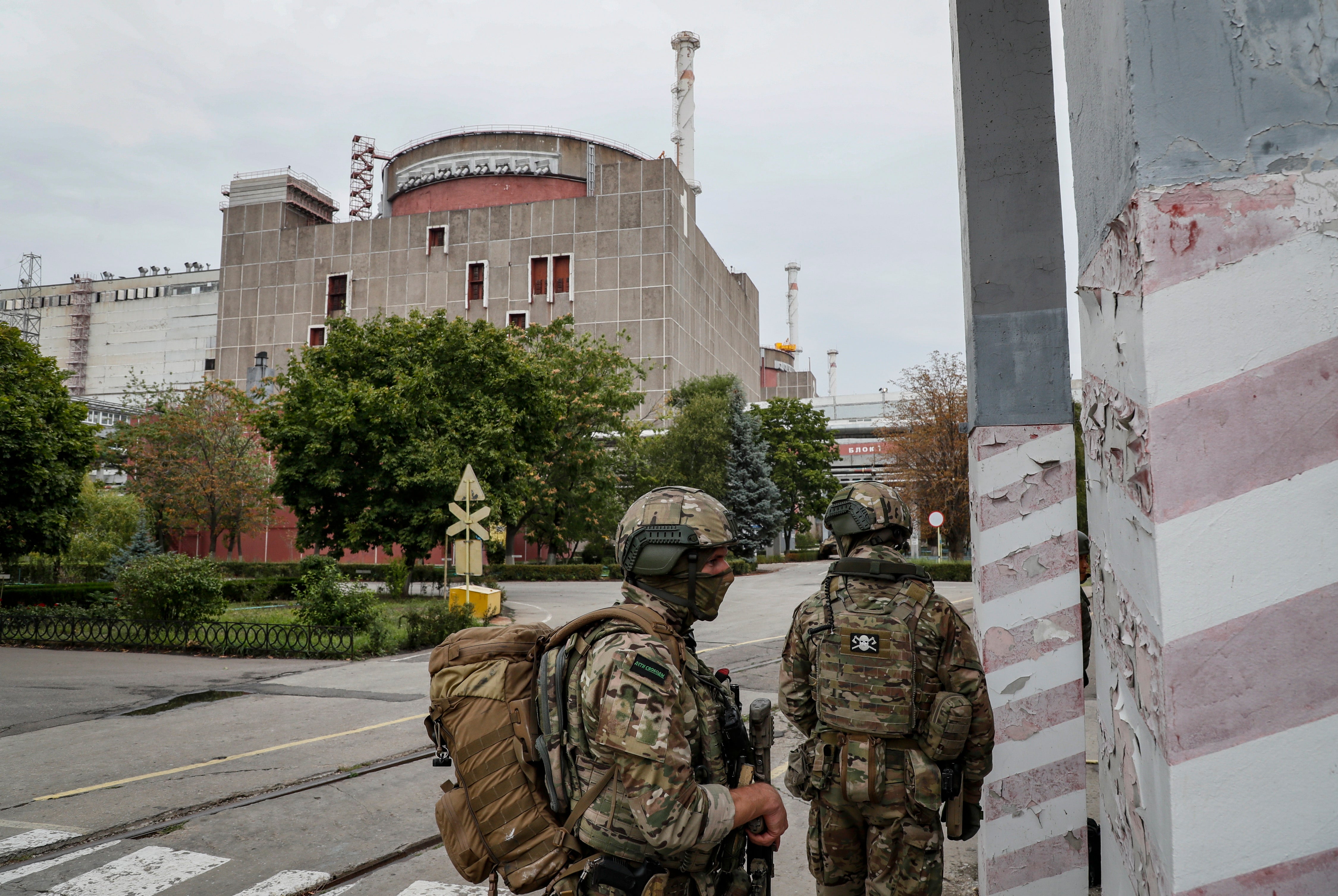 Russian servicemen guard on the territory of the Zaporizhzhia Nuclear Power Plant