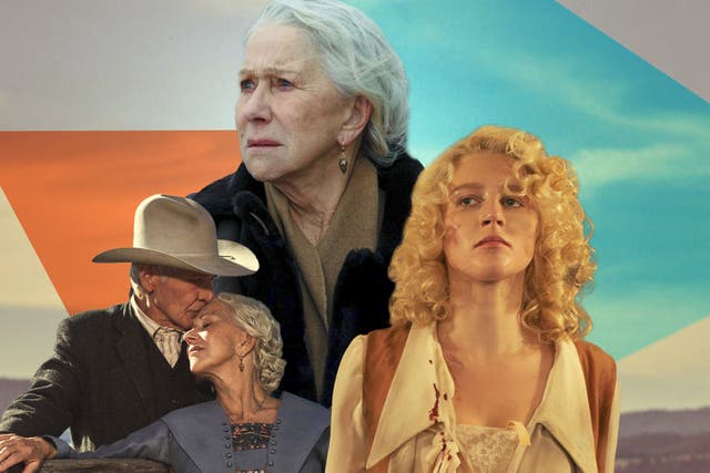 <p>Harrison Ford, Helen Mirren and Julia Schlaepfer in ‘Yellowstone’ spin-off ‘1923’</p>