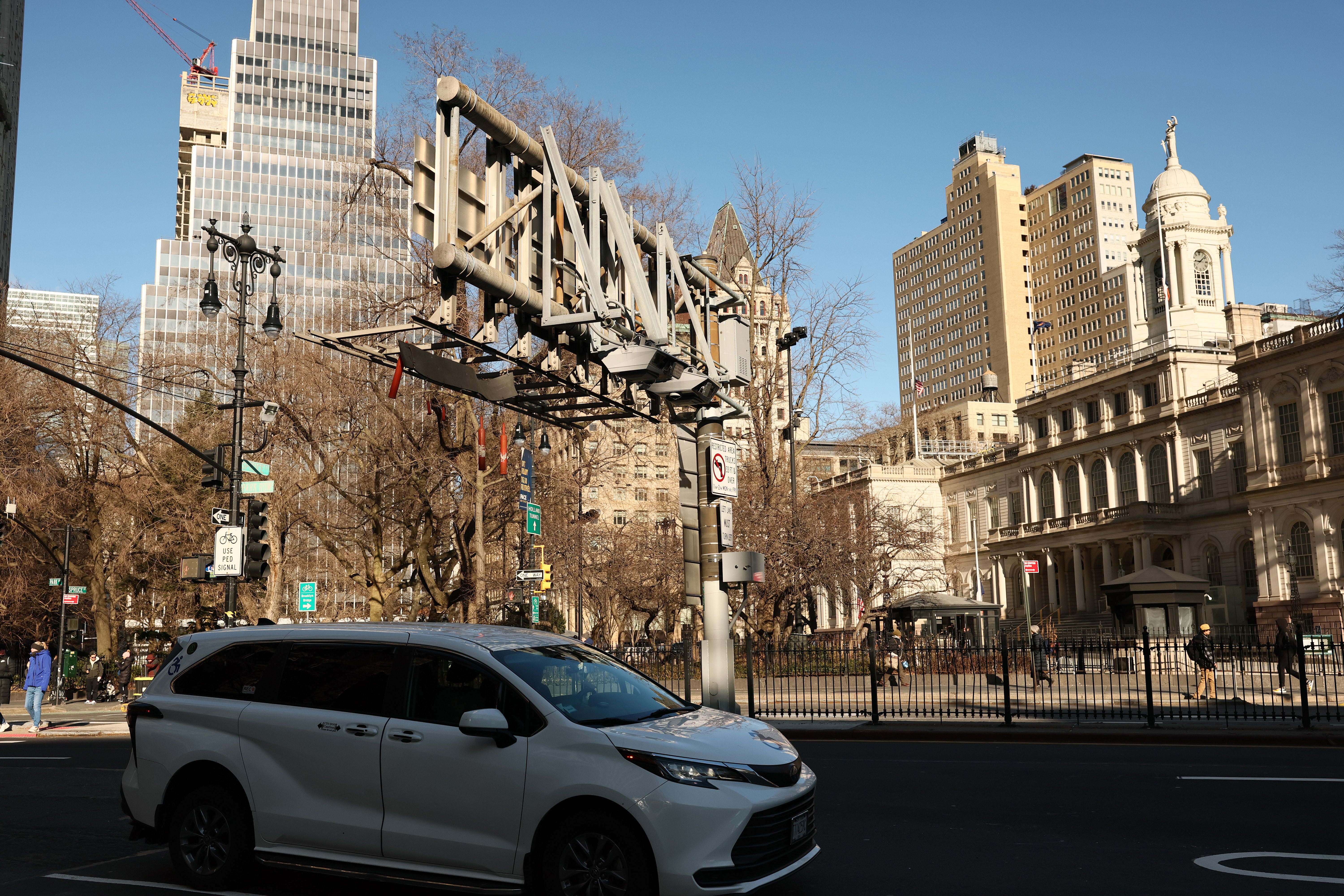 E-ZPass readers and license plate-scanning cameras are seen on Park Row in New York City (Getty Images)