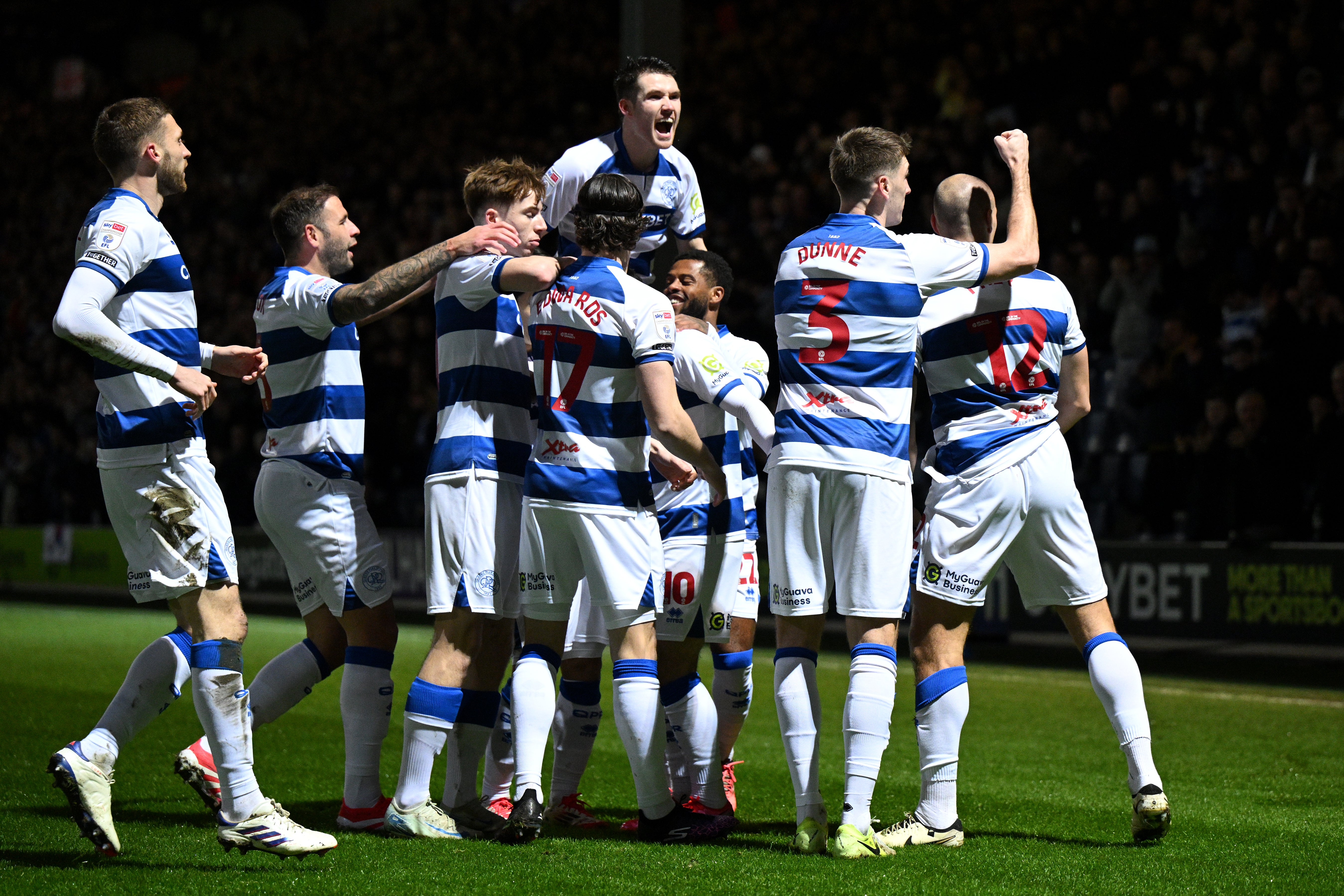 Michael Frey of Queens Park Rangers celebrates scoring