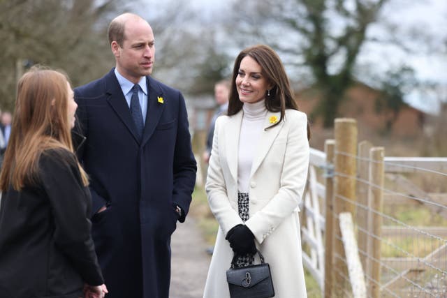 The Prince and Princess of Wales during a visit to Brynawel Rehabilitation Centre near Pontyclun, Mid Glamorgan (Ian Vogler/Daily Mirror/PA)