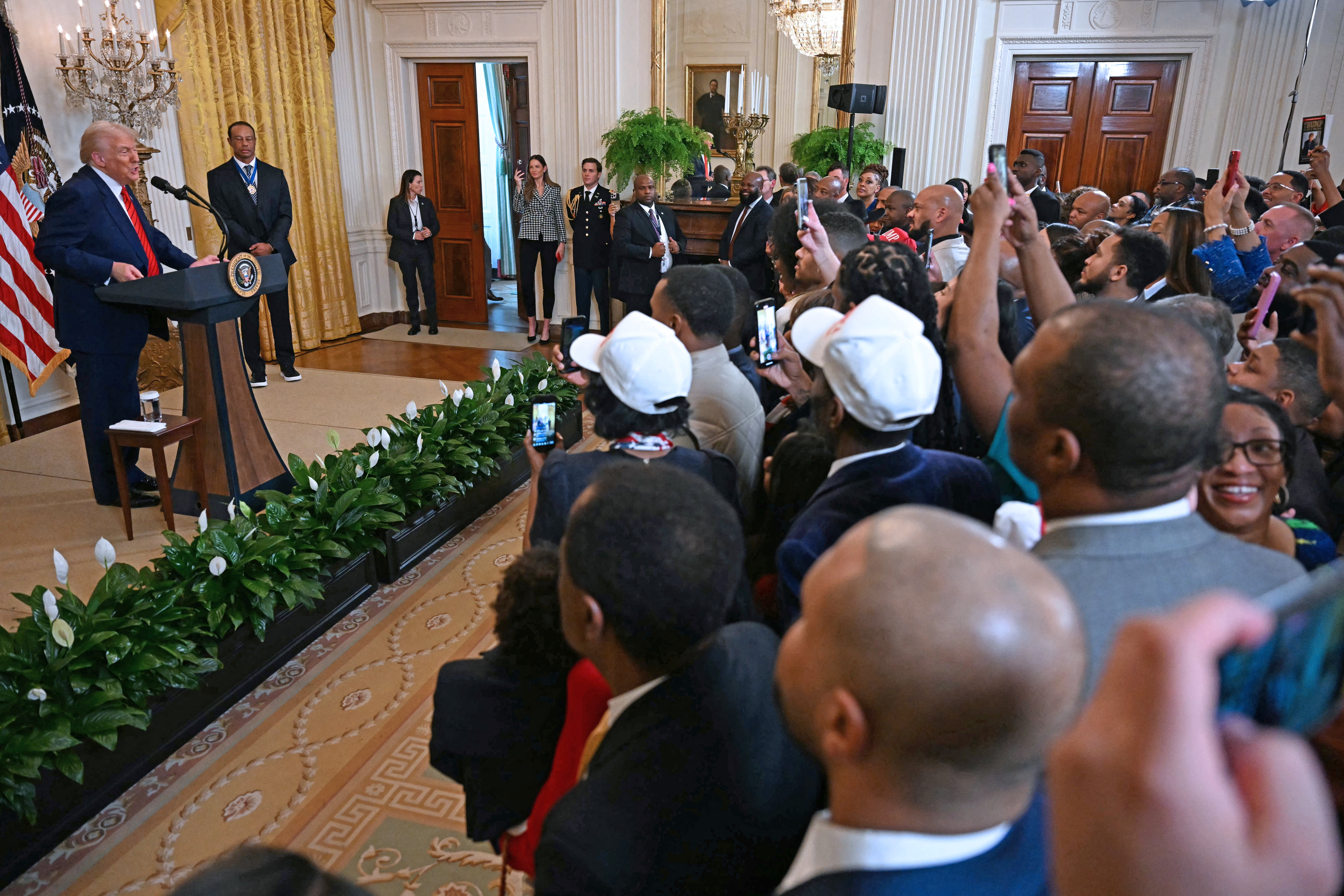 A crowd at the White House assembled for Trump’s Black History Month event on February 20 cheered ‘four more years’