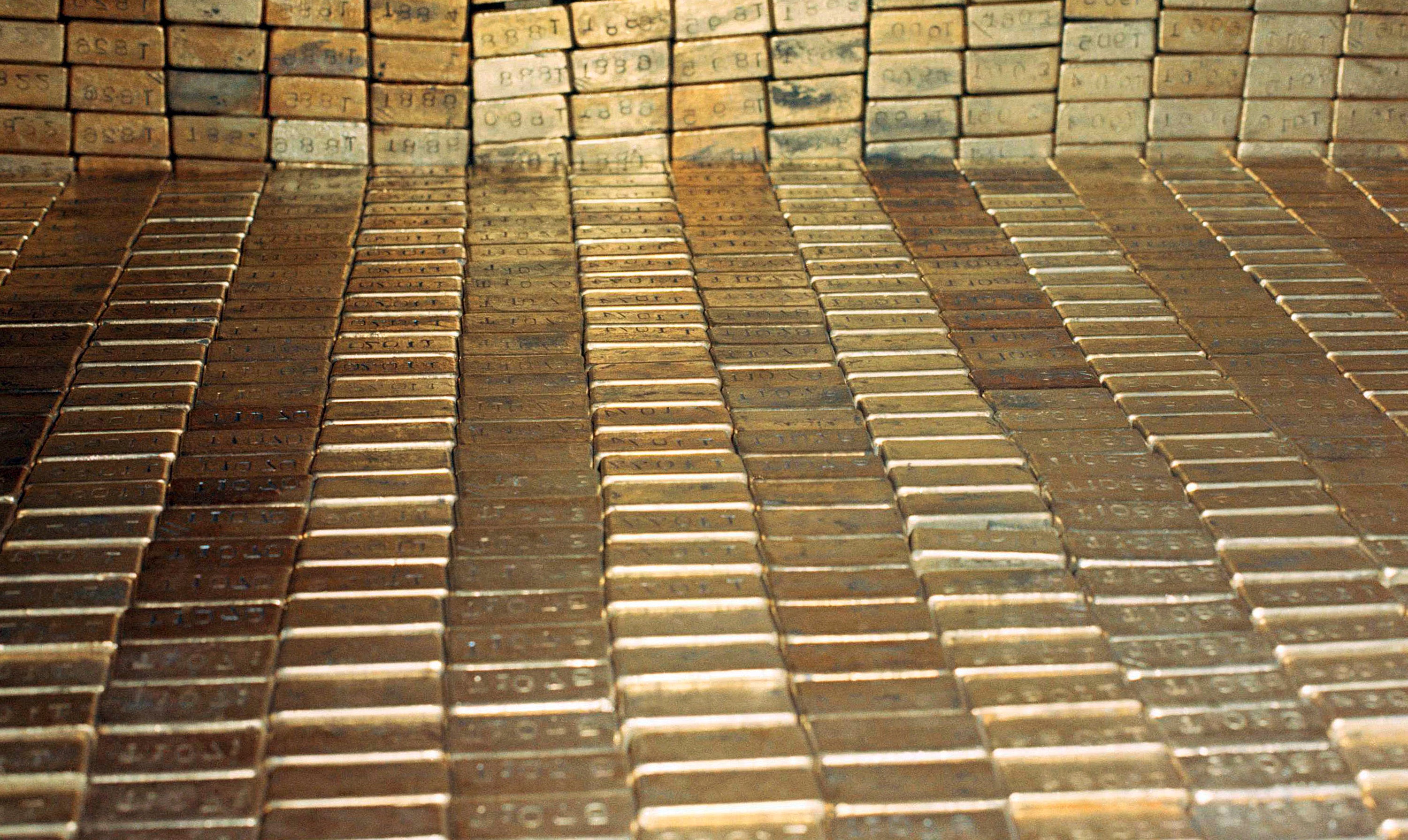 Some of the gold bars photographed when the vault was toured by journalists in 1974