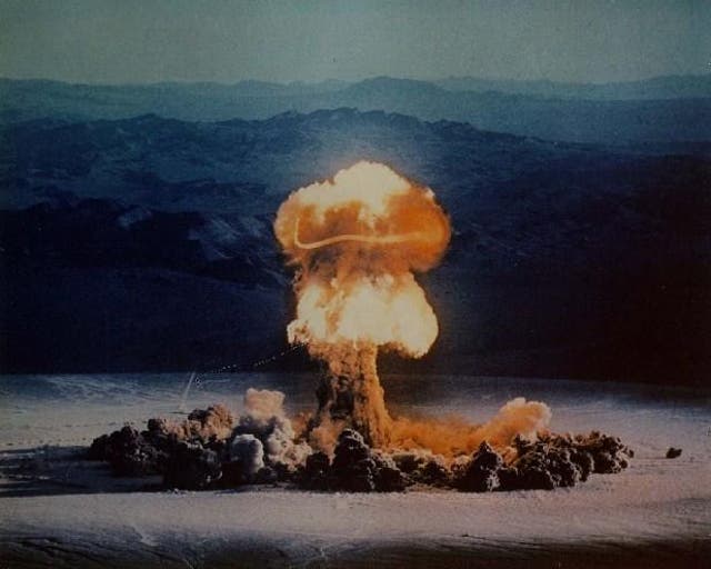 <p>A mushroom cloud rises from the 1957 ‘Priscilla' nuclear test conducted in Nevada, US</p>