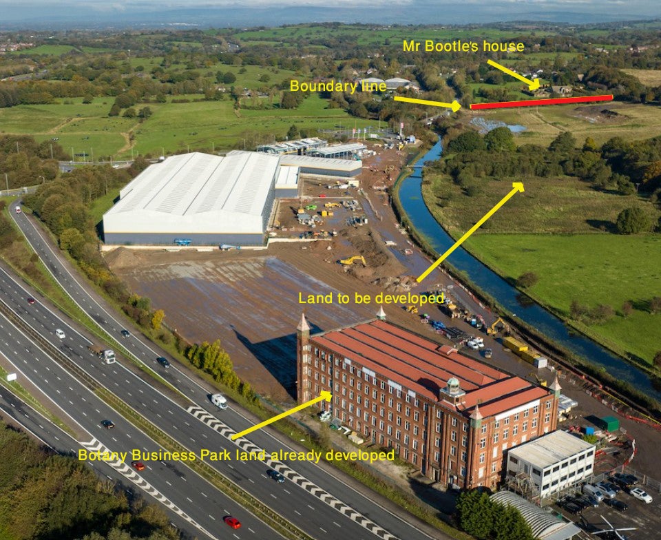 Botany Business Park in the foreground and Mr Bootle's house in the background