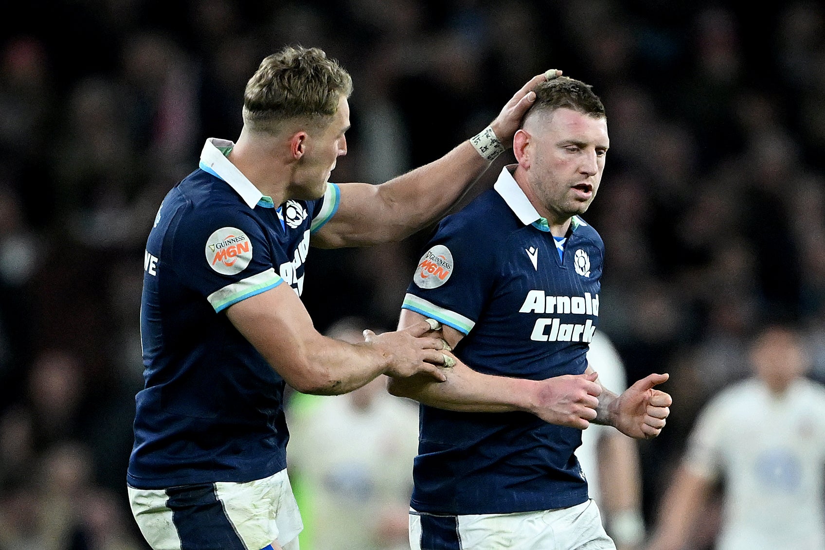 Duhan van der Merwe’s late try looked to have given Scotland victory, but Finn Russell missed the conversion