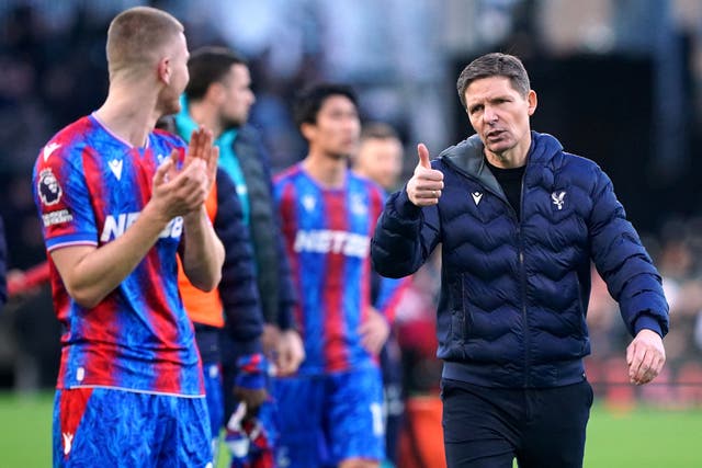 Oliver Glasner’s Crystal Palace beat Fulham away on Saturday (Jonathan Brady/PA)