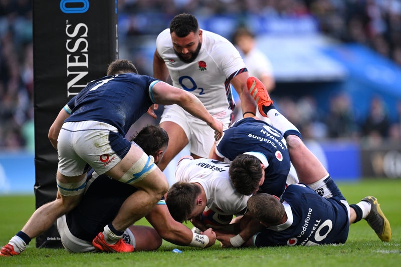 Tommy Freeman reacts to controversial try in England’s Calcutta Cup win