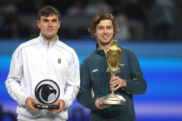<p>Jack Draper (left) went down to Andrey Rublev (right) in the Qatar Open final</p>