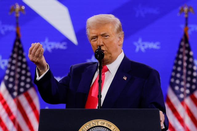 <p>Donald Trump addresses the Conservative Political Action Conference (CPAC) annual meeting in National Harbor, Maryland, U.S., February 22, 2025</p>