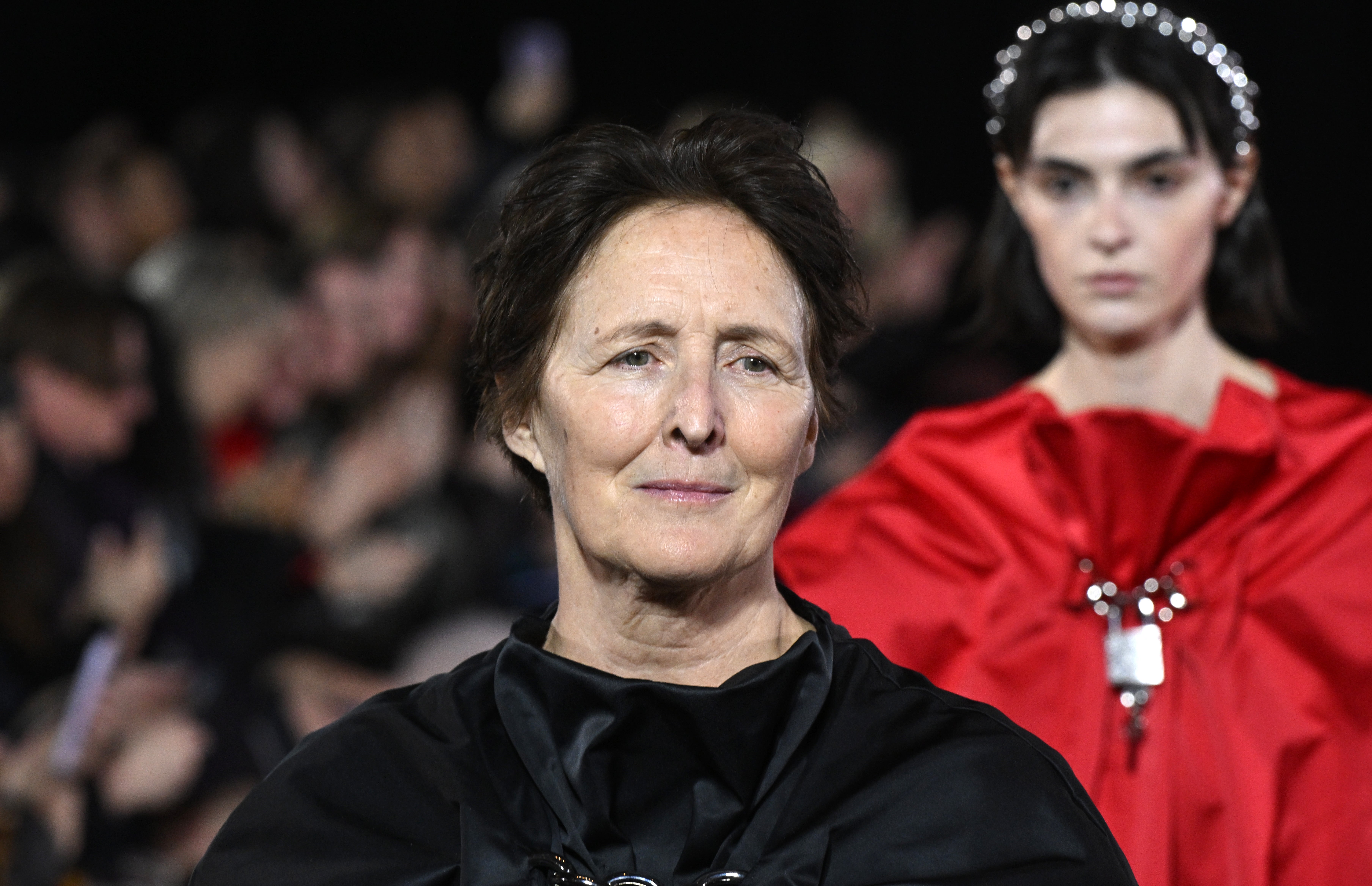 Fiona Shaw walking the catwalk at Simone Rocha’s show on Sunday (23 February)