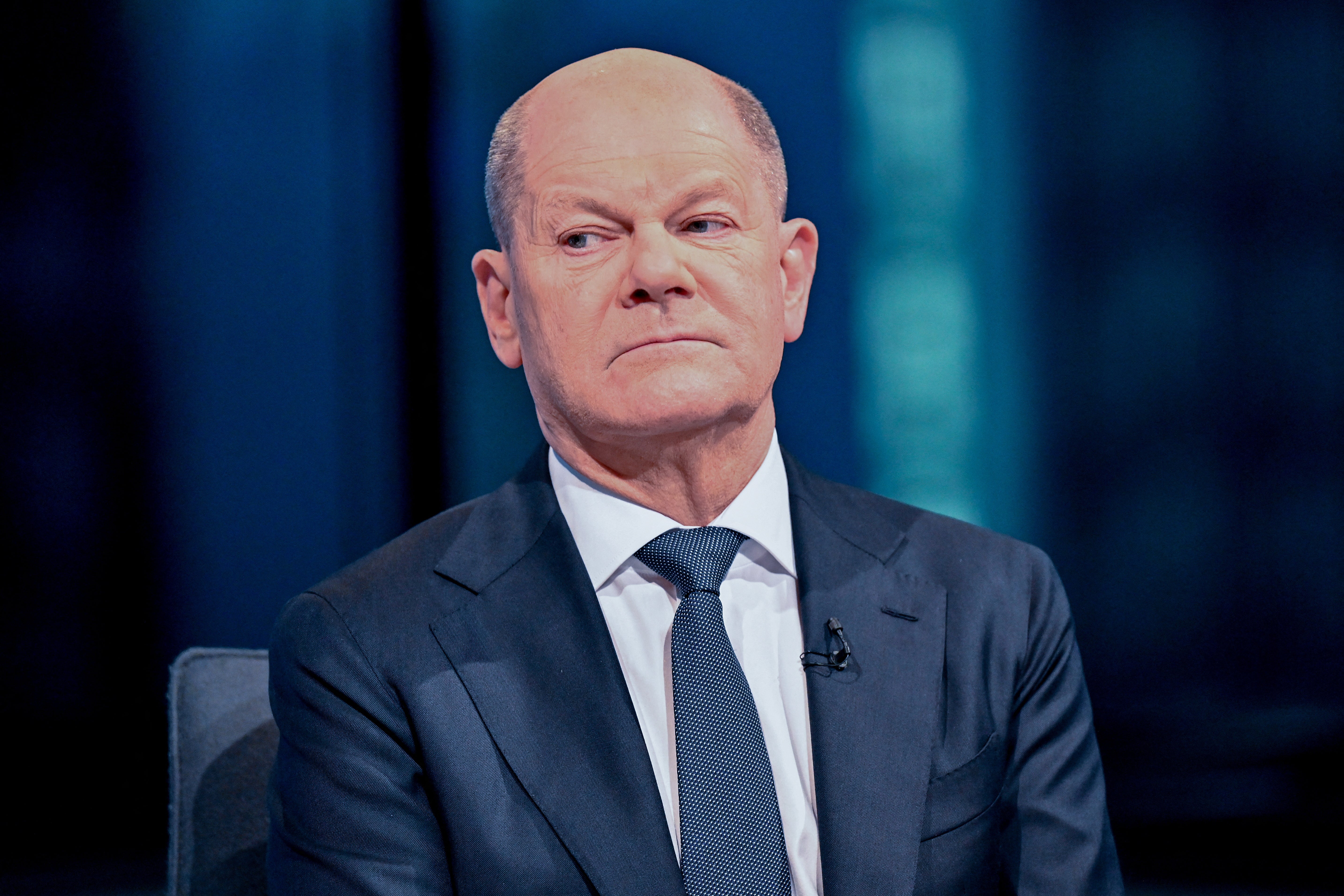 Olaf Scholz, German Chancellor and top candidate of the Social Democratic Party (SPD), takes part in an election night TV talk show on Sunday