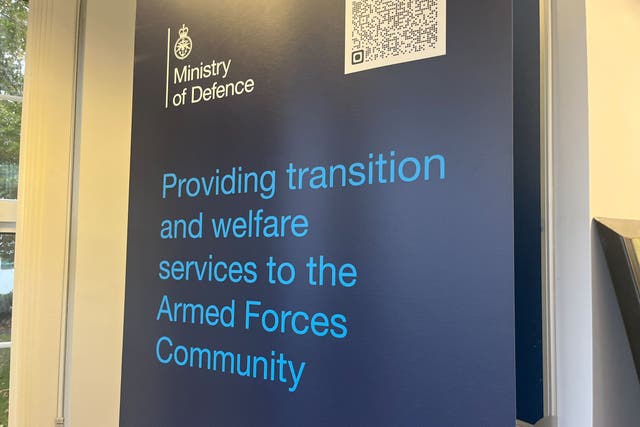 Ministry of Defence sign at an event at the VWS NI headquarters in Belfast (Claudia Savage/PA)