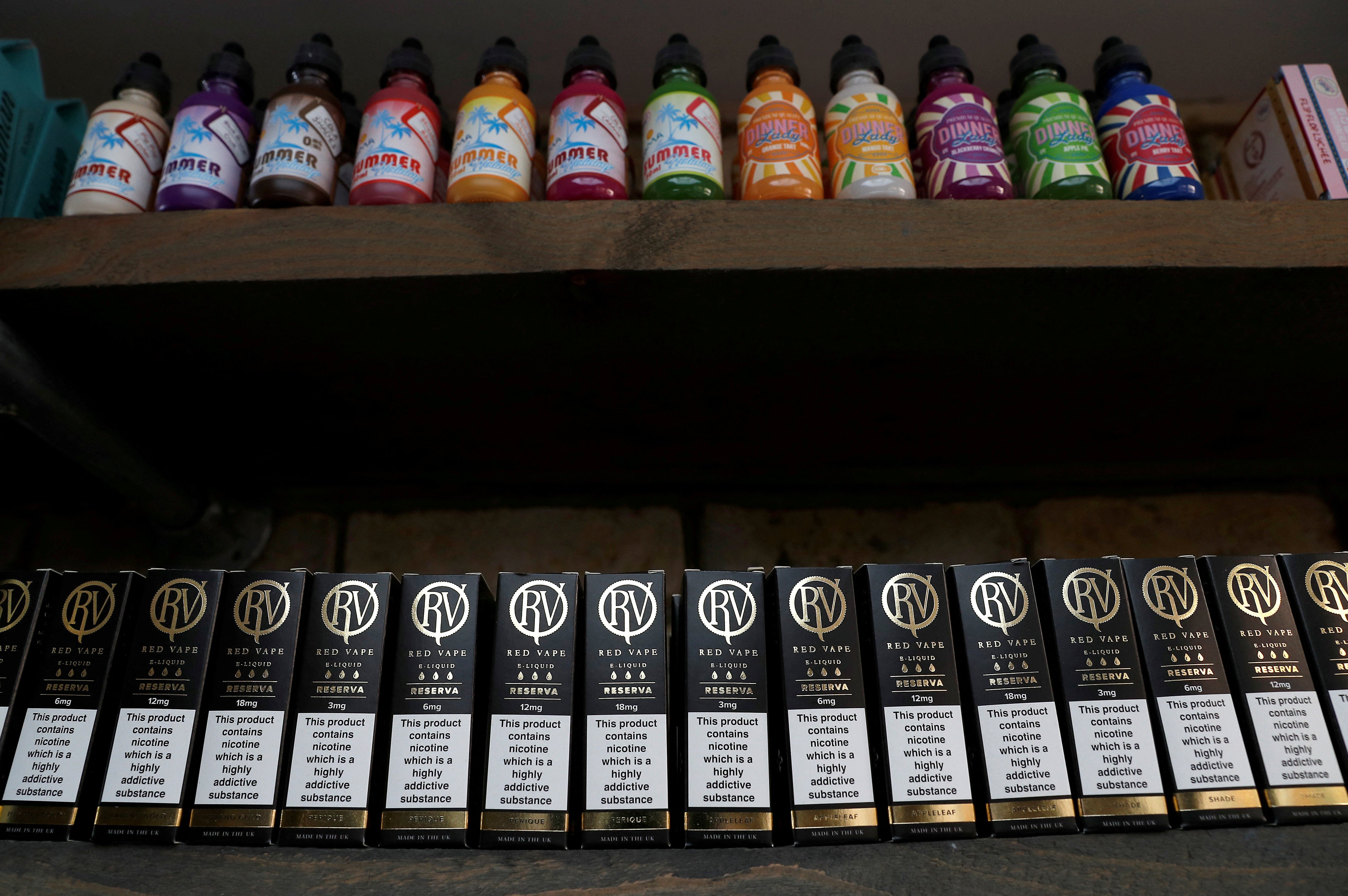<p>Representative, E-liquids on sale at a House of Vapes store in London</p>